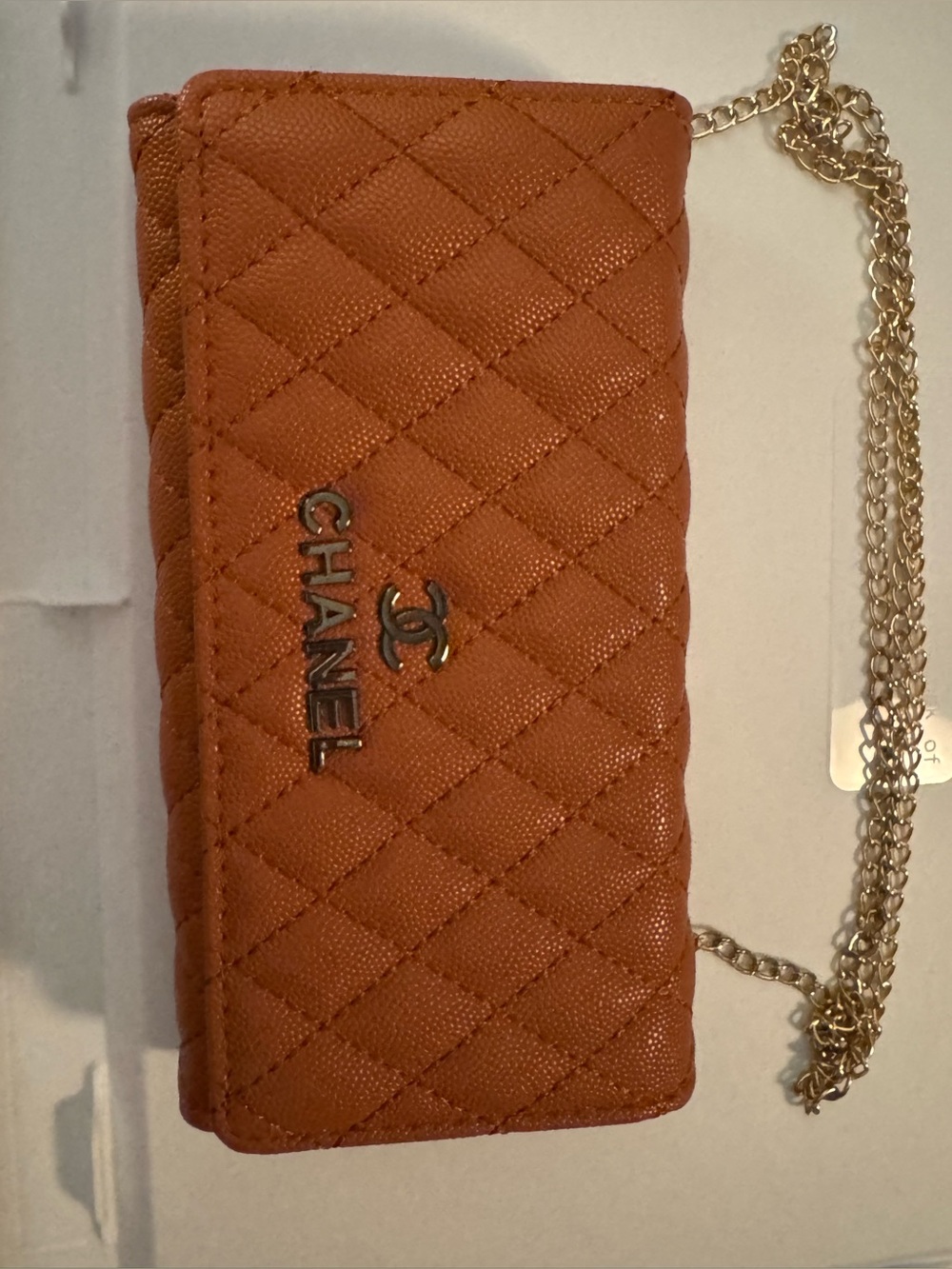 Quilted Wallet on Chain in Cognac Brown